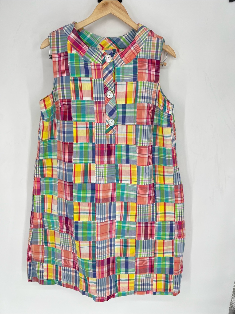 Sara Campbell Multicolor Patchwork Plaid Sleeveless Cotton Tunic Dress